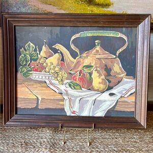 Set of 2 Framed vintage paint by number Copper and fruit